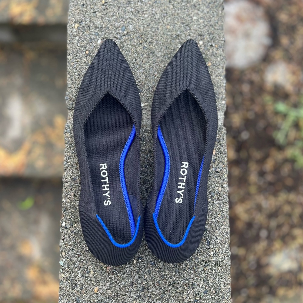 Rothy's Black Flats with Vibrant Blue Accent 5.5